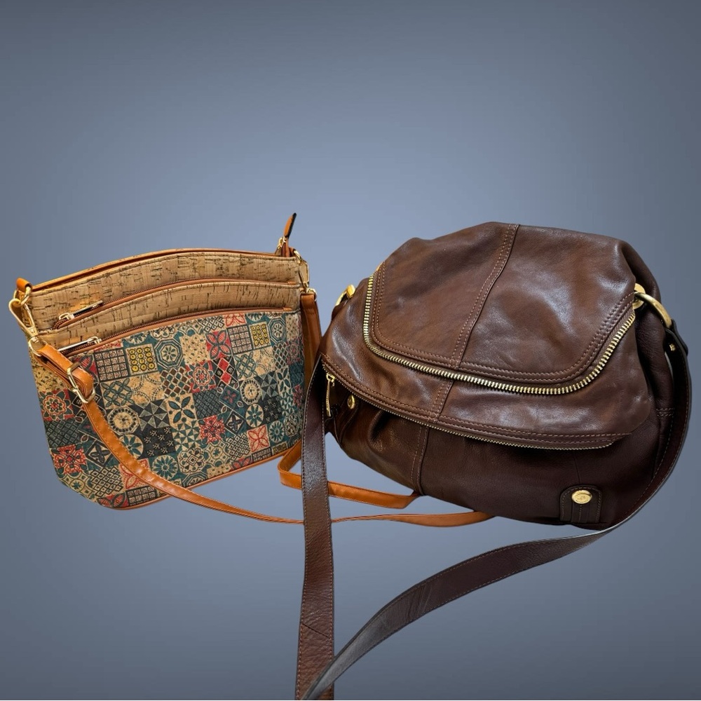 BAG BUNDLE Brown Leather Crossbody Bag - Classic Casual Shoulder Purse